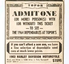 1963 Topor&#39;s Dodge Dealership Chicopee Advertisement Harley Davidson Mas... - $19.99