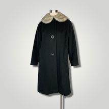 Vintage 1950s Black Cashmere Wool Coat Silver Gray Mink Fur Collar Rare Small/Me - £194.53 GBP