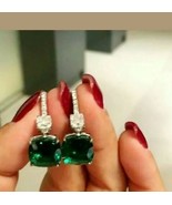 4Ct Lab Creates Green Emerald Drops &amp; Long Earrings Solid 14K White-
sho... - $58.59