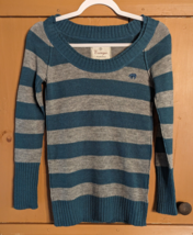 Vintage Energie Authentic Womens Size S Grey Teal Striped Ribbed Knit Sweater - £11.34 GBP