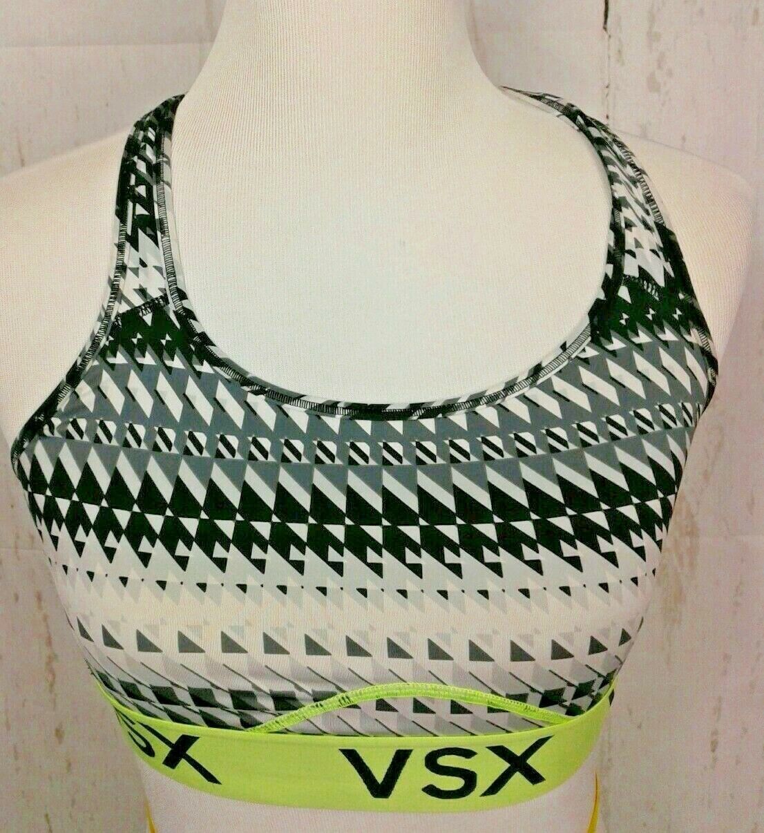 Victoria's Secret Sports Bra VSX Green Black White Design Lightweight Sz S - $11.88