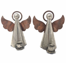 2 Angel Candle Holders Christmas Silver Tone Body &amp; Copper Wings  Vintage 6.5”H - £18.22 GBP