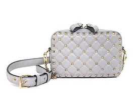 Valentino New Small Rockstud Pastel Grey Leather Cross Body Bag - $1,762.04