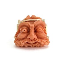 Vintage 1950&#39;s 1960&#39;s Carved Coral Man&#39;s Face Ring 14K Yellow Gold, 13.86 Grams - £3,159.41 GBP