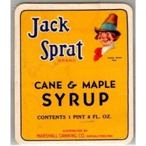 Jack Sprat Brand Label Antique Advertising, Cane and Maple Syrup 1 Pint ... - $14.52