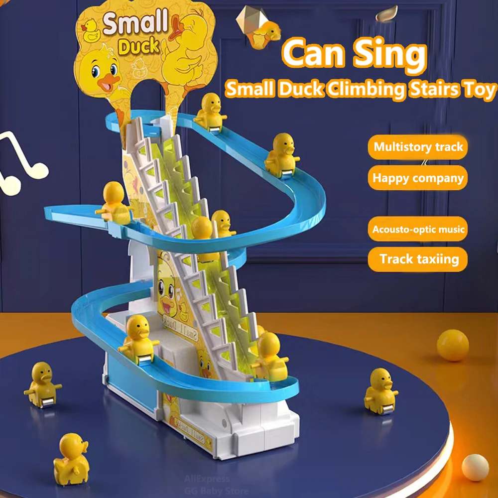Electric Small Duck Climbing Stairs Toy With Music DIY Rail Racing Track Duck - £14.53 GBP+
