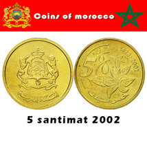 Old Morocco Coins 5 Santimat 2002 - 1423, Moroccan Currency Money - $8.90