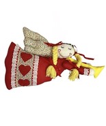 Vtg Handmade Fabric Christmas Angel w/ Trumpet Holiday Folk Art Wall Dec... - $23.75