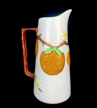 Vintage Napco Ware Ceramic Orange Juice Tall Embossed Ceramic Pitcher 9&quot; - $23.41