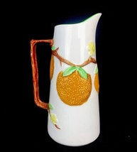 Vintage Napco Ware Ceramic Orange Juice Tall Embossed Ceramic Pitcher 9&quot; - £18.28 GBP