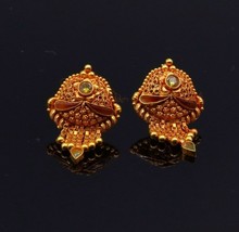 22KT Yellow Gold Filigree Work Enamel Stud Earring Pair Pretty Tribal Jewelry - £717.91 GBP