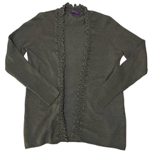 Asha 100% Cashmere Open Front Knit Cardigan Gray Ruffled Longline - Size... - £34.80 GBP