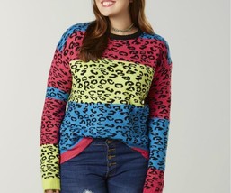 women size XL/ juniors size 1X sweater, leopard rainbow neon colors - £18.38 GBP