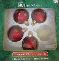 Trim A Home European Glass Ornaments Hand Crafted Hand Blown Red &amp; Gold - £9.84 GBP