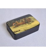 Antique early 20C Russian lacquer hand painted miniature box winter troi... - £94.65 GBP