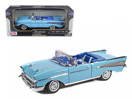 1957 Chevrolet Bel Air Convertible Light Blue w Blue Interior 1/18 Diecast Car M - £48.09 GBP