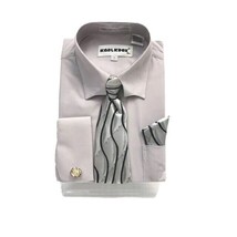 Karl Knox Boys Gray Dress Shirt with Gray Black Silver Tie Hanky Sizes 4... - $24.99
