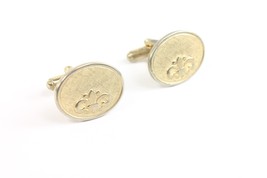 ✅ Vintage Pair Mens Cuff Links Oval Fleur De Lis Gold Plate Tone Jewelry... - $7.28