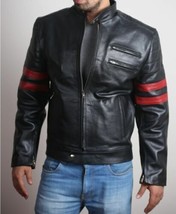 Stylish Black Men&#39;s Leather Jacket Real Lambskin Biker Fashionable Casua... - $143.06+