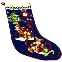 Christmas Stocking Handmade Cross Stitch Dog Presents and Tree Blue - £13.84 GBP