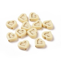 10 Acrylic Heart Beads Off White Tan Metal Enlaced 13mm Love Jewelry Making Set - £2.66 GBP