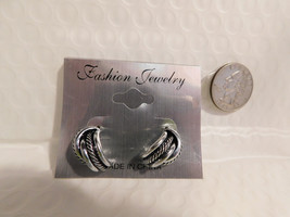 Fashion Jewelry Ladies Womens Earrings Half Hoop Silver Tones Push Back Fastener - £4.78 GBP
