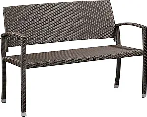 Patio Sense 63363 Miles Patio PU Wicker Steel Frame All Weather Bench At... - £172.60 GBP