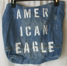 American Eagle Logo Jean Bag Handbag Purse Tote Women Men Denim Blue Distressed - £10.25 GBP