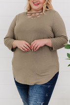 Brown 3/4 Sleeve Cut out Neckline Plus Size Top - $32.99