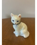 Fenton White Iridescent Cat With Blue Eyes &amp; Blue Jeweled Choker Necklac... - $565.09 MXN