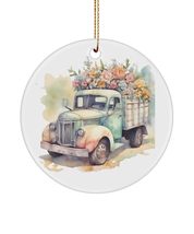Cute Old Farm Truck Filled with Spring Flowers Ornament, Watercolor Flower Truck - £11.95 GBP