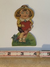 Vintage Die cut girl with hat umbrella Mechanical Eyes and Hat Germany H.L. - $23.38