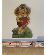 Vintage Die cut girl with hat umbrella Mechanical Eyes and Hat Germany H.L. - £18.26 GBP