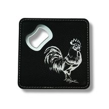 Coaster W/BOTTLE OPENER - Chicken - SET OF 2 (Black/Silver) - $19.59