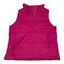 LL Bean Pink Puffer Vest Womens Medium Fuschia Hot Full Zip Button Up Winter - £22.38 GBP