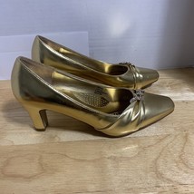 Angel Steps Gold Pointed Toe Gem Detailed Heel Shoes Size 8M Preowned - $359.56 MXN