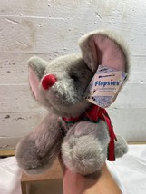 A&A Plush Holiday Merry 09100 Flopsies Grey Christmas Mouse Plush Floppy Red Bow - $24.18