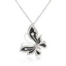 Black and White Large Cubic Zirconia Butterfly Pendant - £25.01 GBP