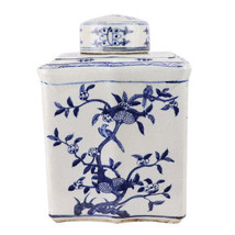 Blue And White Porcelain Curved Tea Jar Pomegranate Motif - £195.72 GBP