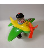 Vintage Amloid Corp Saddle Brook Airplane Push Toy Works Yellow Green Or... - $272.80 MXN