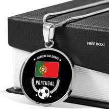 Portugal Flag &amp; Futbol/Soccer Circle Necklace Stainless Steel or 18k Gold 18-22&quot; - £34.13 GBP+