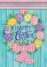 Easter Egg Wreath Happy Easter House Flag-2 Sided Message,12.5&quot; x 18&quot; - £19.94 GBP