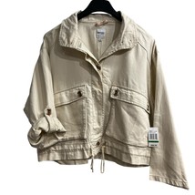 Kensie Jean Jacket Womens L Ivory Oversized Boxy Cropped Denim Roll Tab ... - $31.32