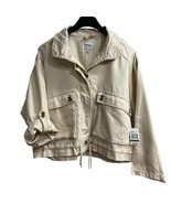 Kensie Jean Jacket Womens L Ivory Oversized Boxy Cropped Denim Roll Tab ... - $43.95 CAD