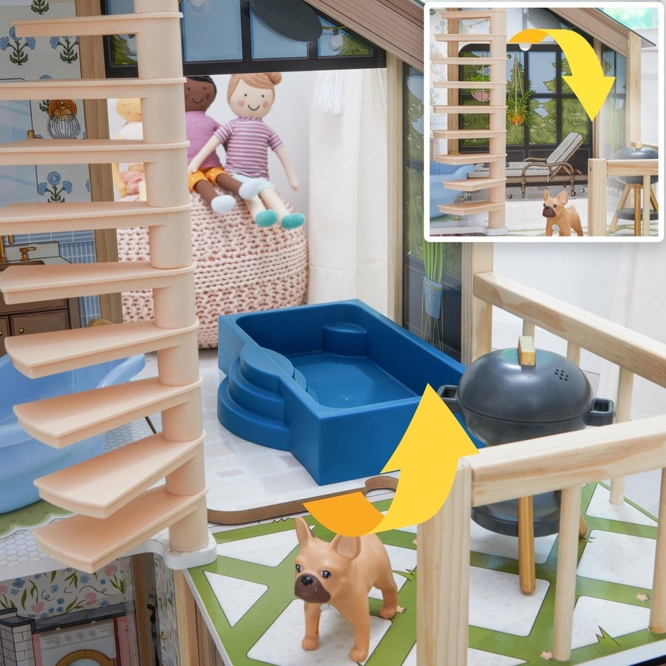 New Kidkraft Lakeview Villa Wooden 59" Dollhouse & Greenhouse, 13 Play Pls 20656 Item image 10