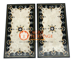 3&#39;x2&#39; Set of 2 Marble Double Dining Center Table Top Marquetry Inlay Decor E366A - £1,152.55 GBP