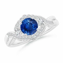 ANGARA Vintage Style Sapphire &amp; Diamond Floral Halo Three Stone Engagement Ring - £2,148.57 GBP