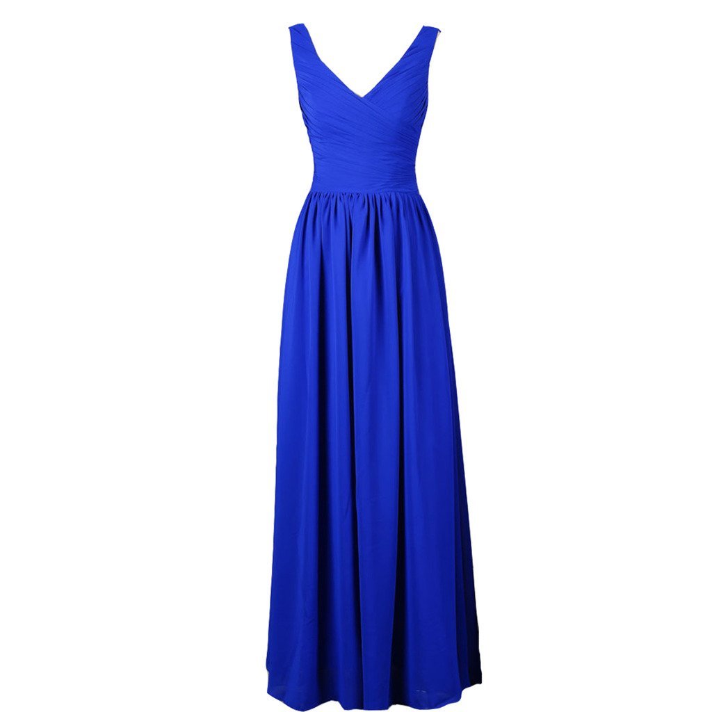 Kivary Women Chiffon Royal Blue V Neck Long A Line Formal Prom Party Evening Dre