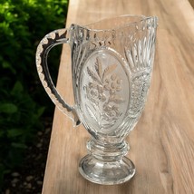 Vintage Zajecar Crystal Pitcher Frosted Embossed Floral Decor Yugoslavia... - $20.00
