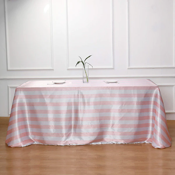 Blush - 90&quot;x132&quot; Rectangle Tablecloth Stripe Satin Seamless Tablecloth W... - $40.28